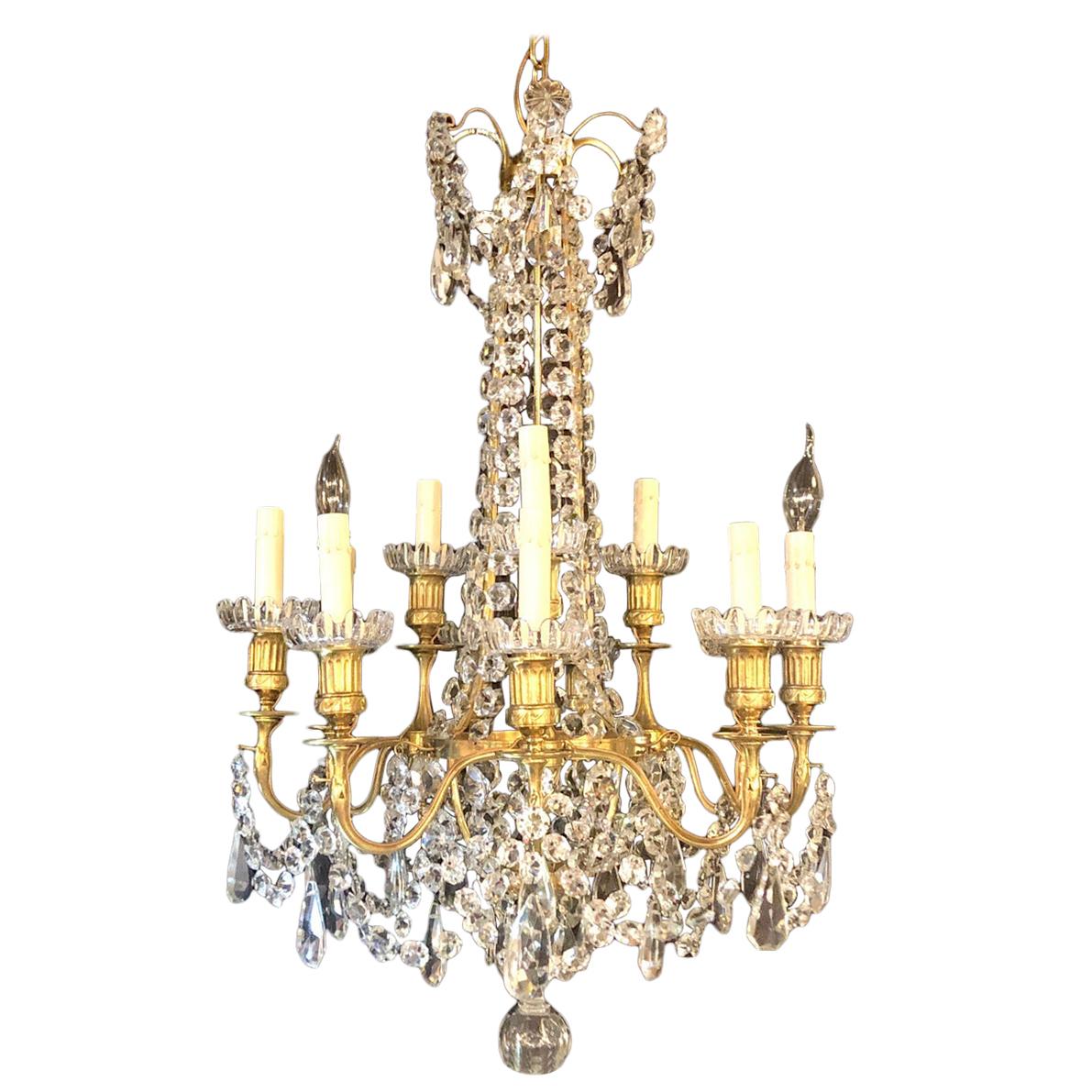 Signed Louis XVI French 12-Arm Baccarat Gilt Bronze and Crystal Chandelier