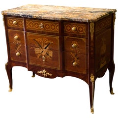 Signed Louis XVI Style French Marquetry with Ormolu Commode