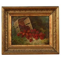 A Signed Oil Painting of a Still Life with Strawberries