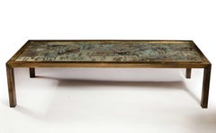 Signed Philip and Kelvin LaVerne Large Size Chinoiserie Table in Etched Bronze