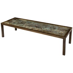 Vintage Signed Philip and Kelvin LaVerne Large Size Chinoiserie Table in Etched Bronze