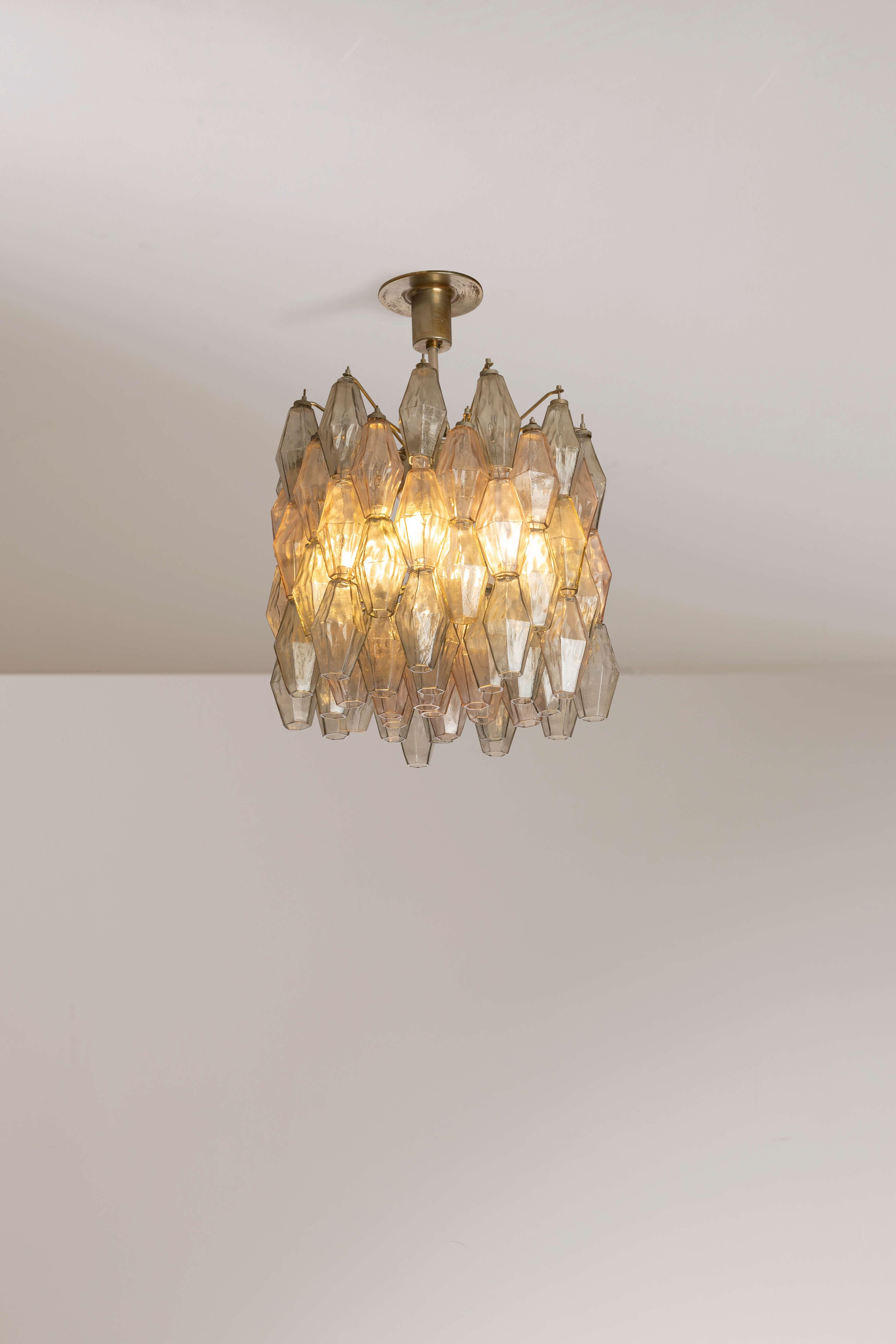 Lampadario a sospensione composto da diffusori in vetro soffiato, modello 