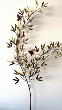 A Signed Vintage Curtis Jere Tree Branch Sculpture Butterflies 1983