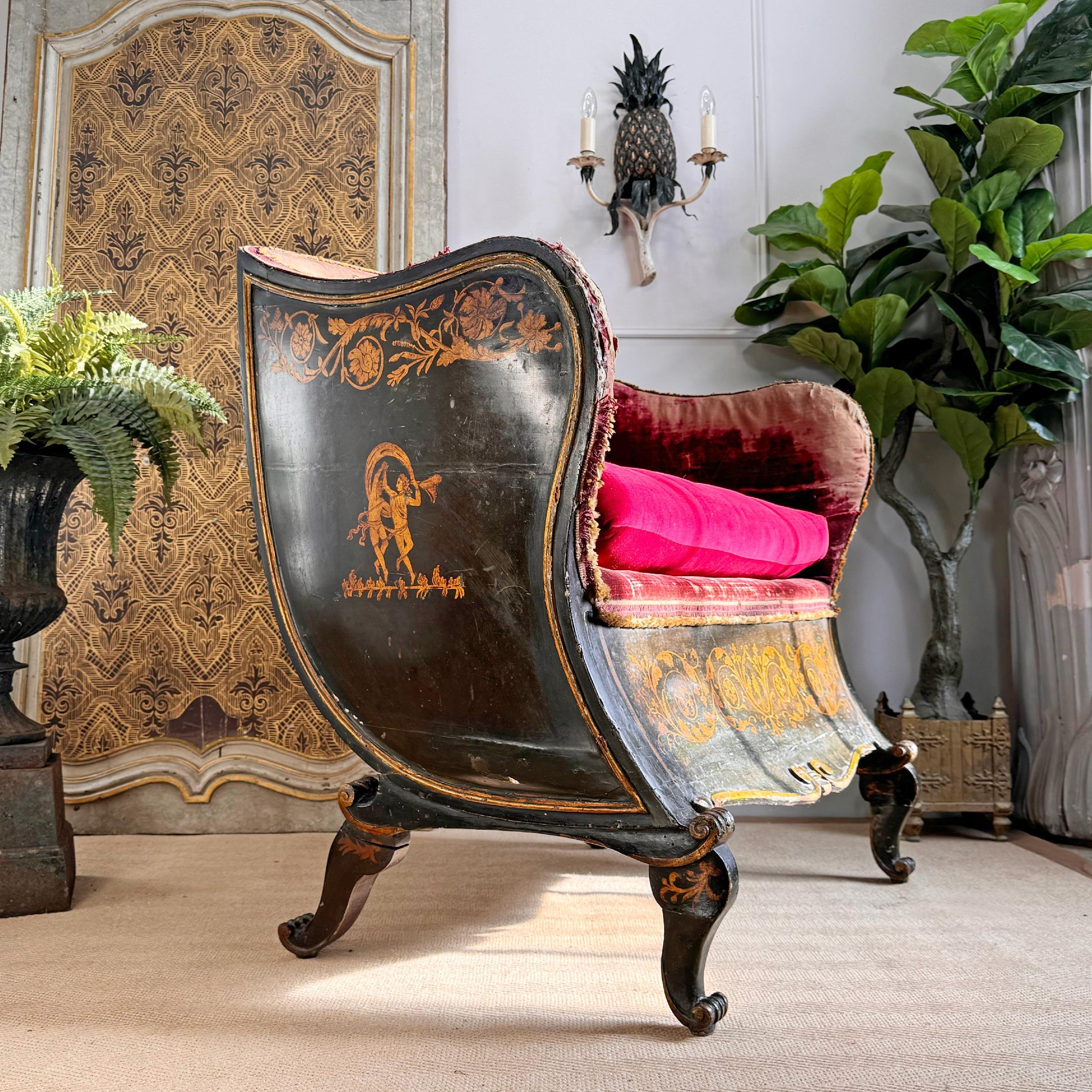 Neoclassical A Significantly Important and Rare 18th Century French Sleigh Form Crown Chair For Sale