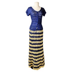 Vintage A Silk and Rafia Marine Knit Skirt and Bodice - France Circa 1970