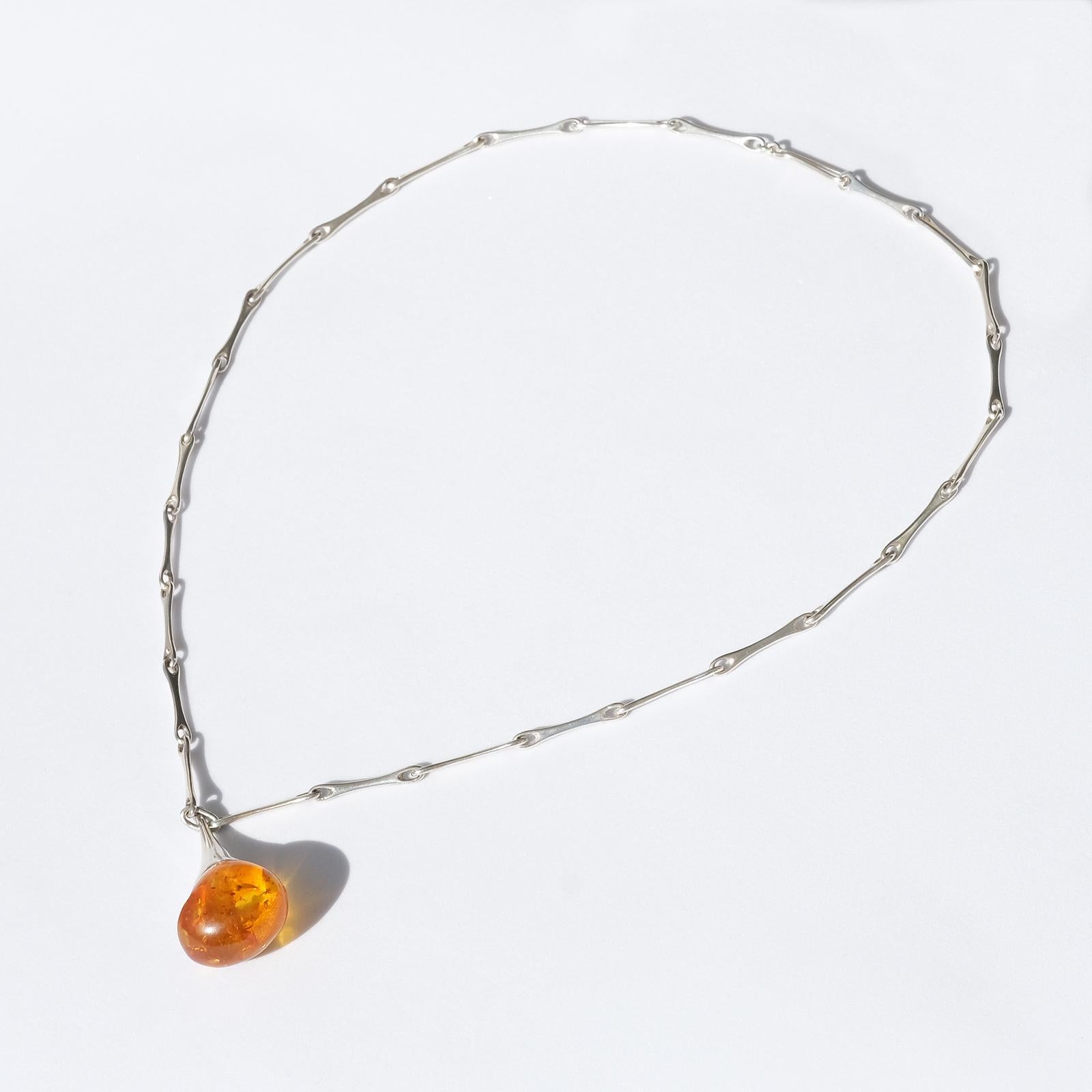 Uncut Silver and Amber Necklace Made Year 2006 For Sale