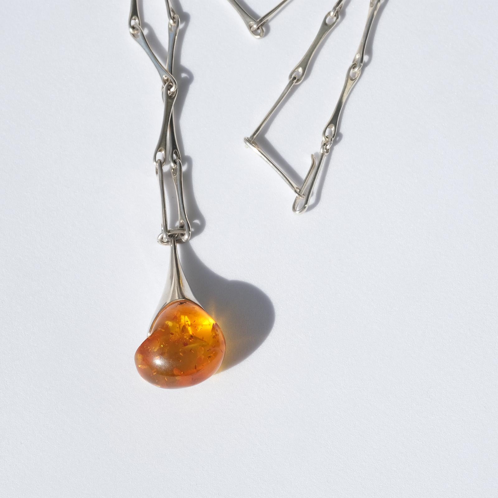 Silver and Amber Necklace Made Year 2006 In Excellent Condition For Sale In Stockholm, SE