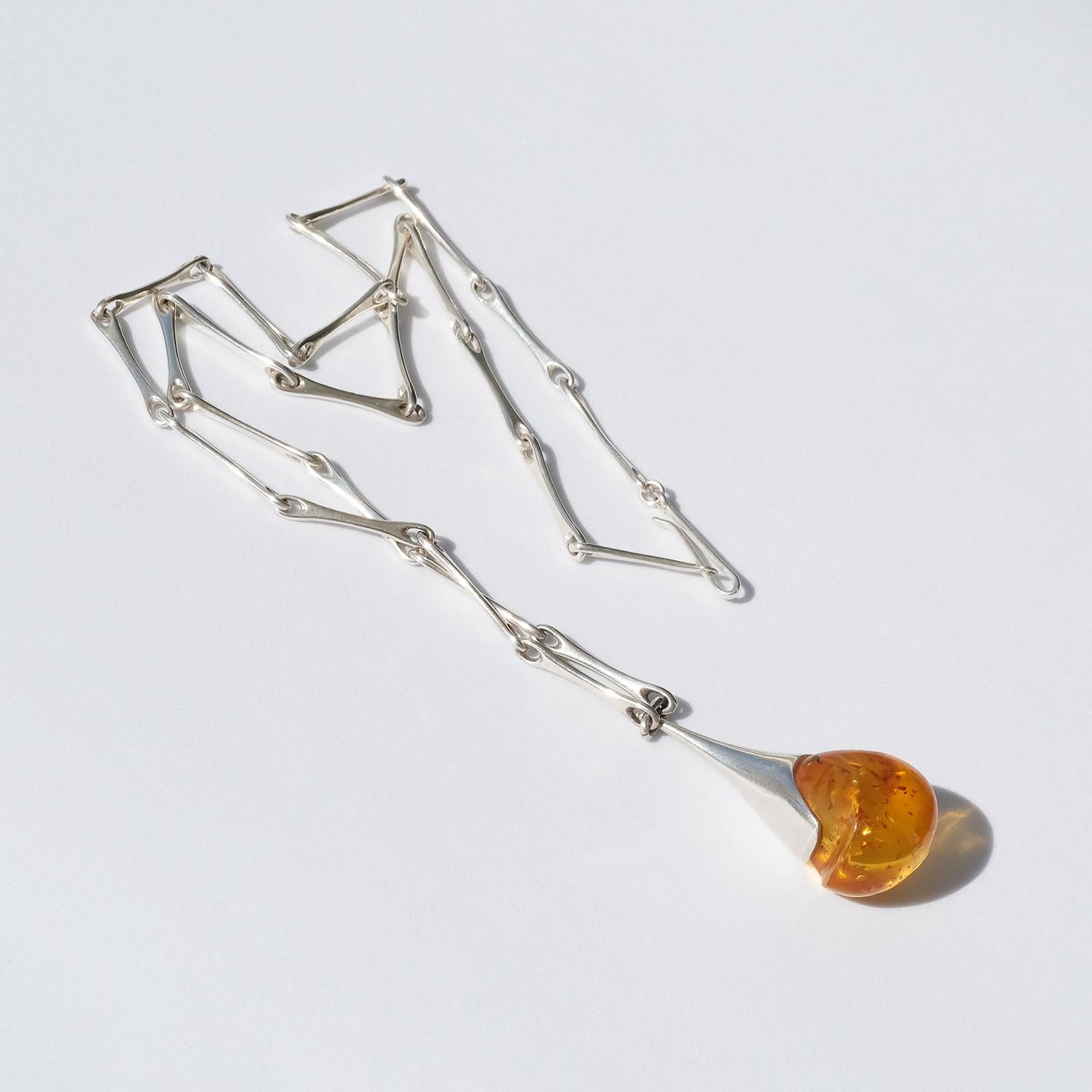 Women's or Men's Silver and Amber Necklace Made Year 2006 For Sale