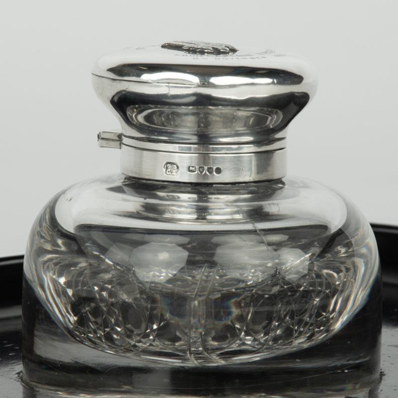Late 19th Century A silver and cut-glass desk set