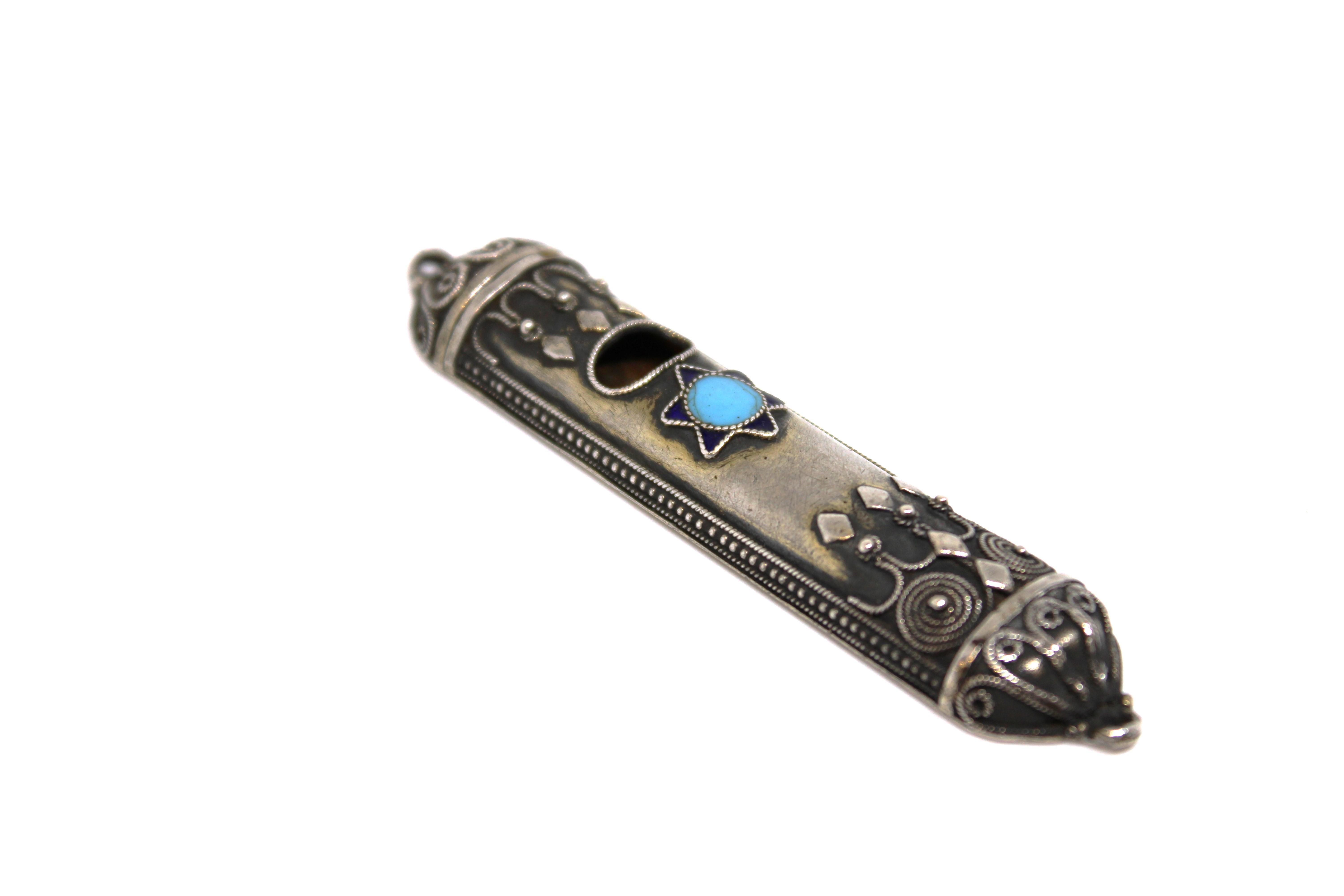 Mezuzah-Etui aus Silber und Emaille, Israel, 20. Jahrhundert (Israelisch) im Angebot