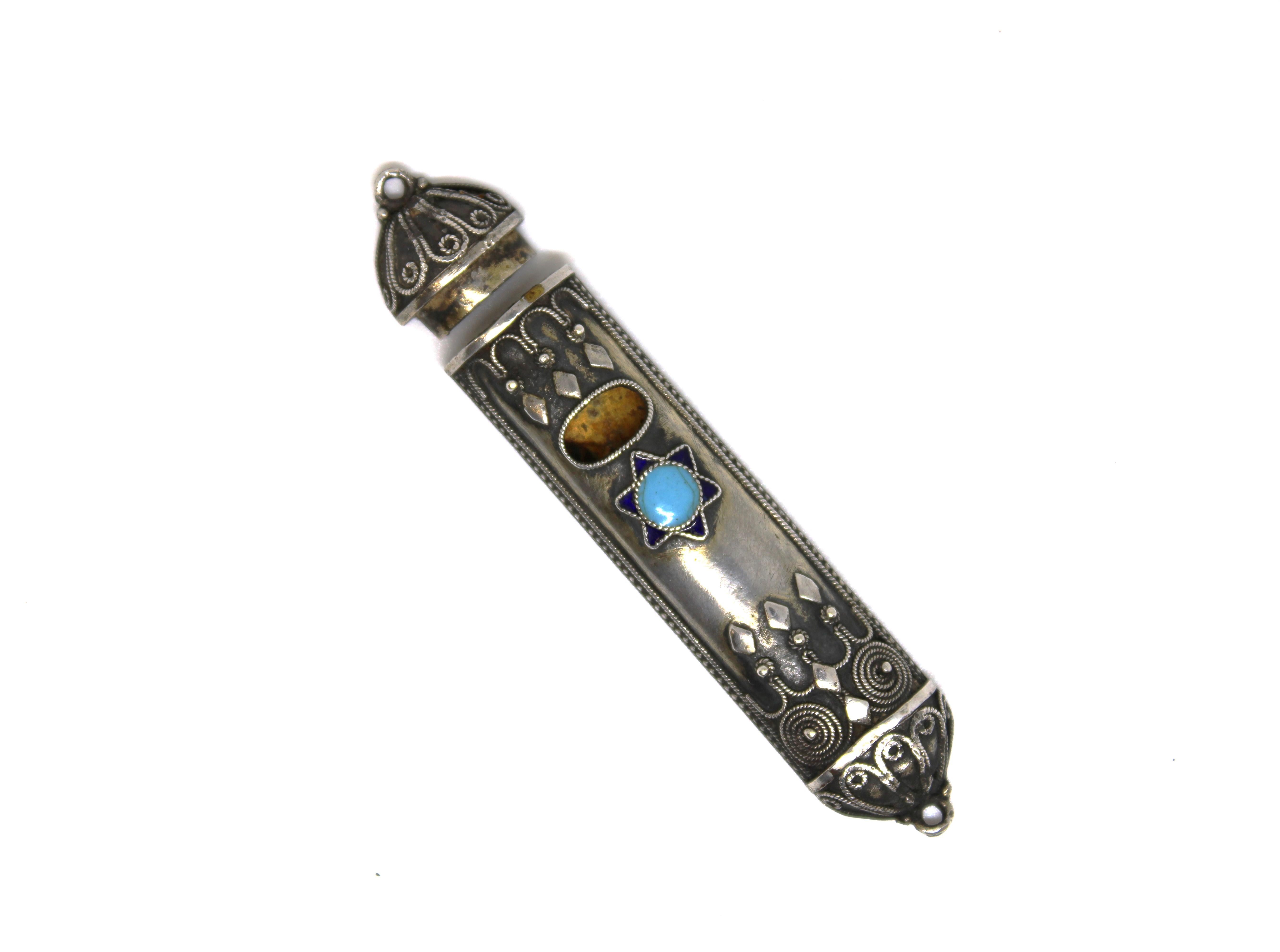 Mezuzah-Etui aus Silber und Emaille, Israel, 20. Jahrhundert im Angebot 1