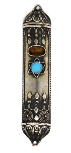 A Silver and Enamel Mezuzah Case, Israel 20th Century