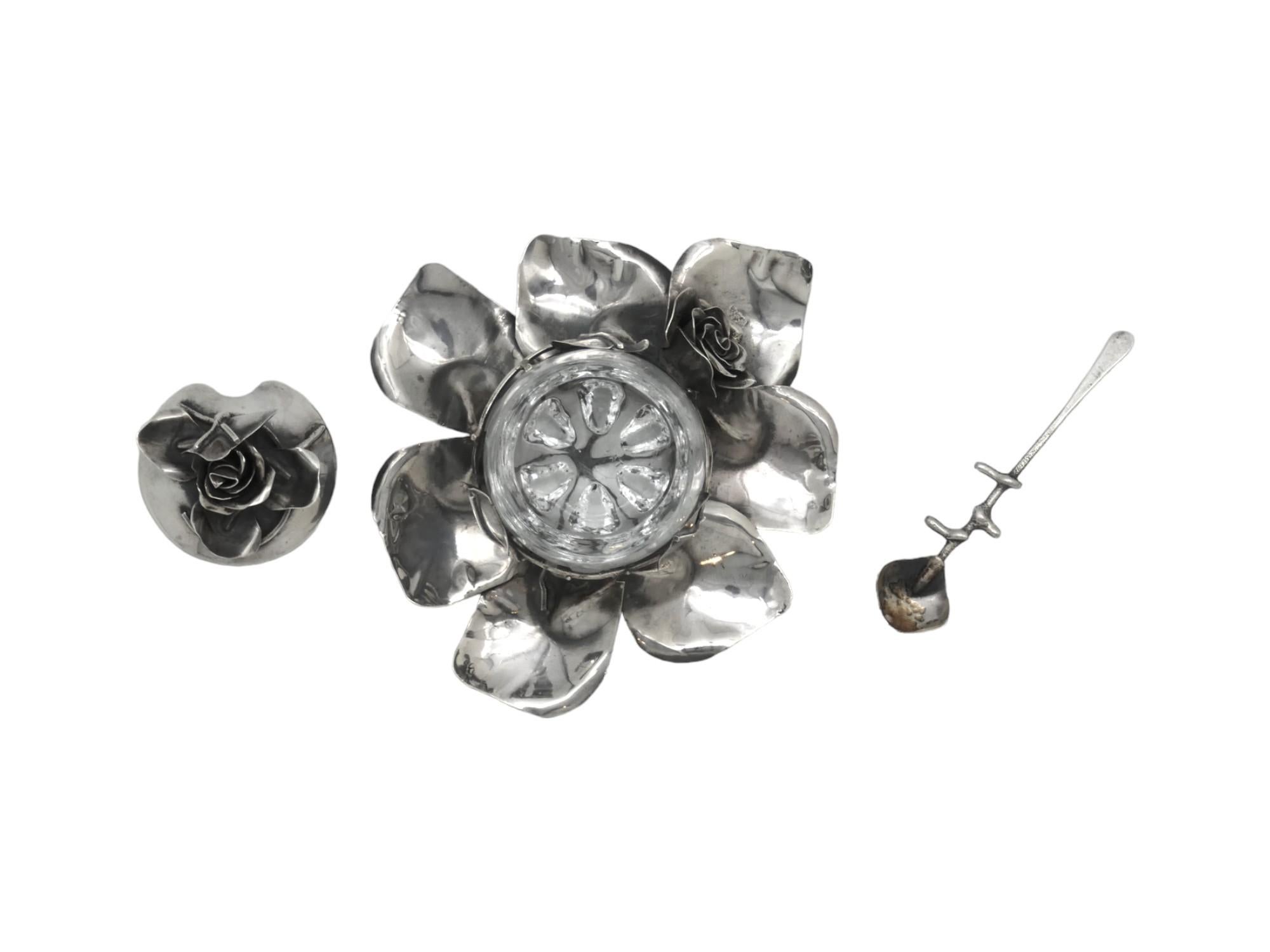 Argento A  Set di piatti da miele in argento e vetro di Sami Zilka, Israel fine XX secolo in vendita