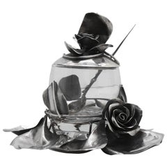 A  Silver and Glass Honey Dish Set by Sami Zilka, Israel late 20th century