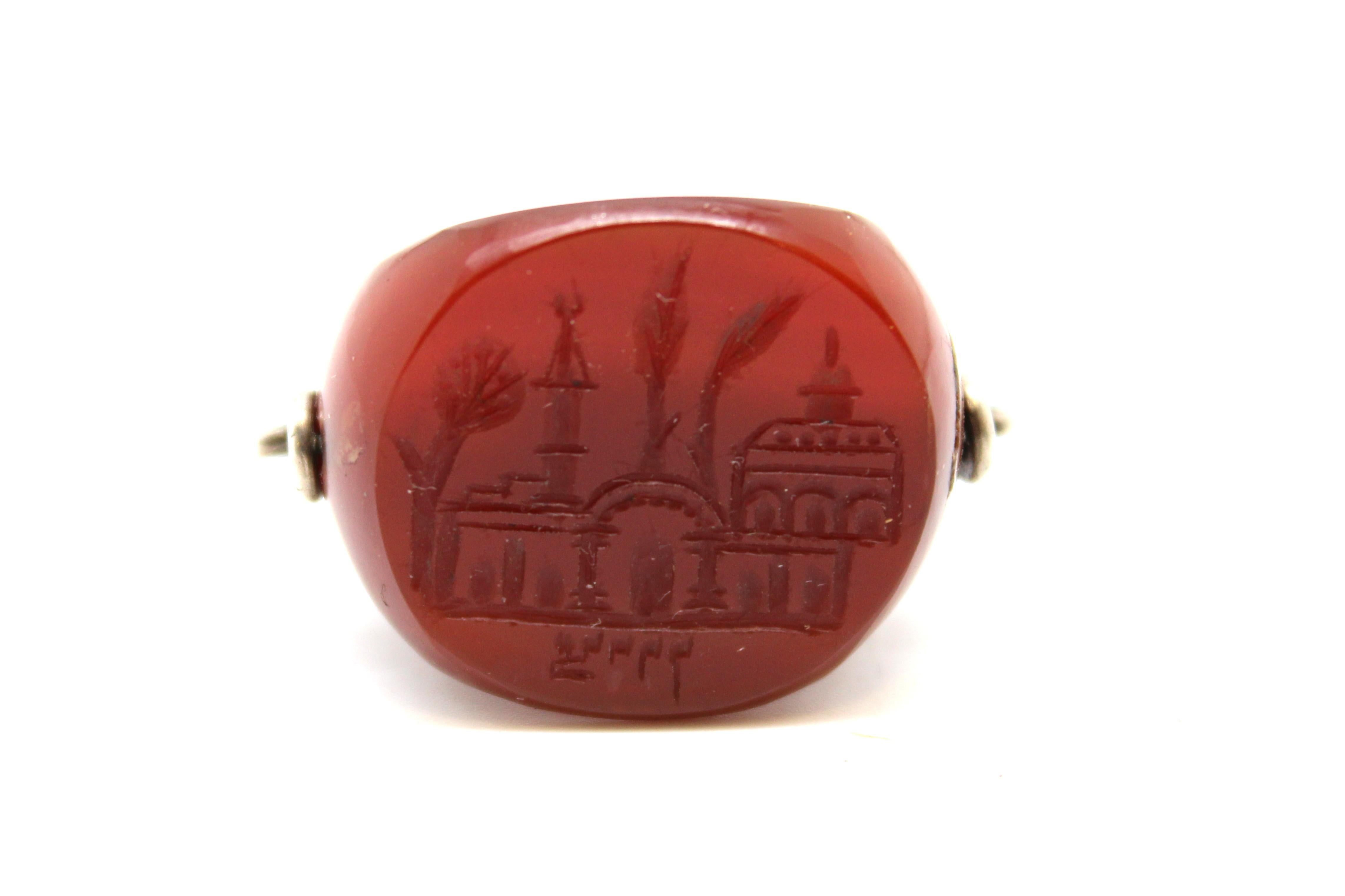 Israeli A Silver and Stone Jerusalem Seal Circa 1900's For Sale
