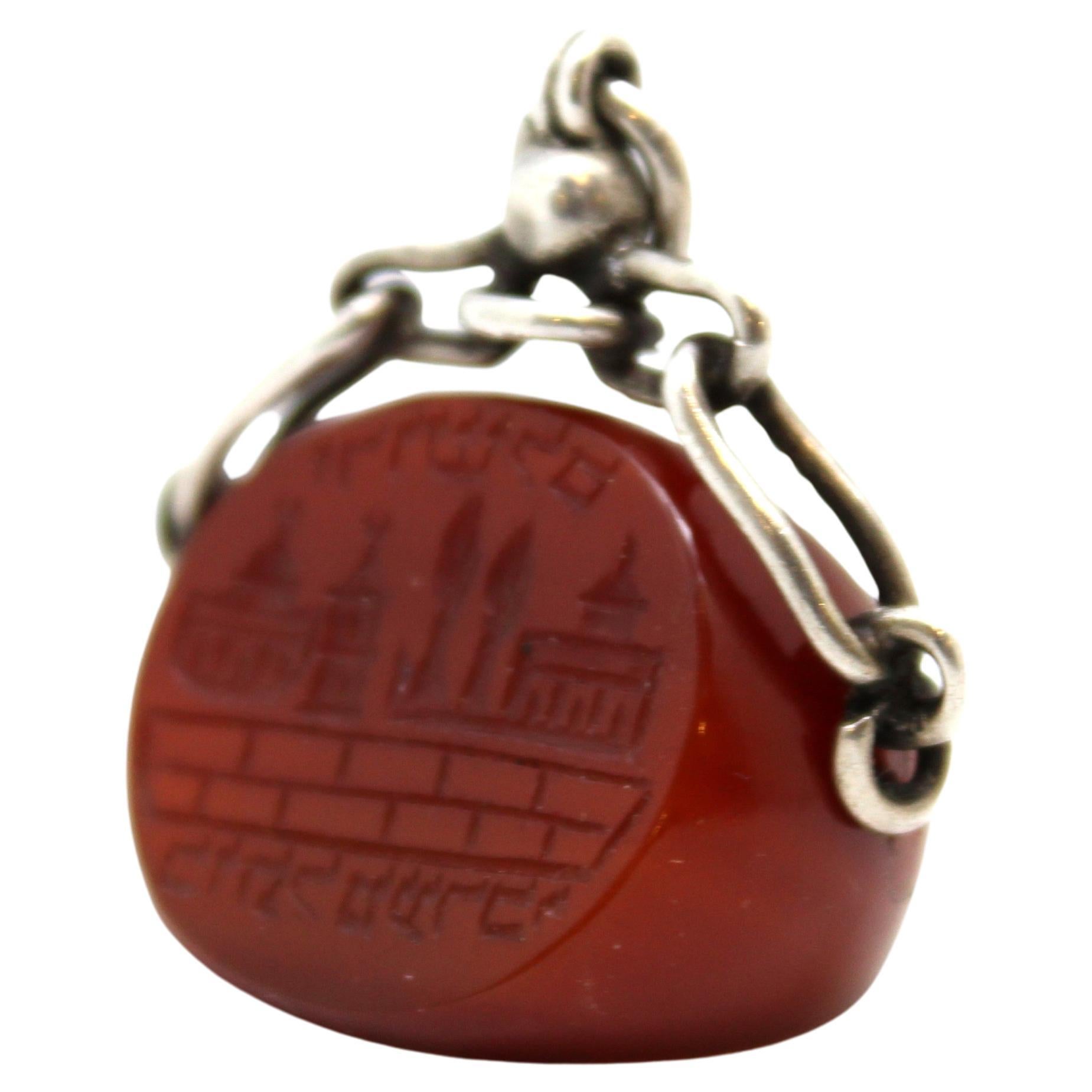 A Silver and Stone Jerusalem Seal Circa 1900's For Sale