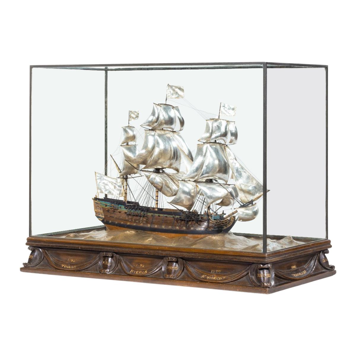 Silver and Wood Model of HMS Victory by H Wylie