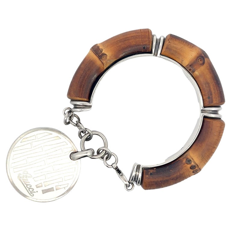 Gucci Brown Bamboo Effect w Gems Cuff Gucci Bamboo cuff bracelet in gold-toned aluminium | GUCCI® US main image 2