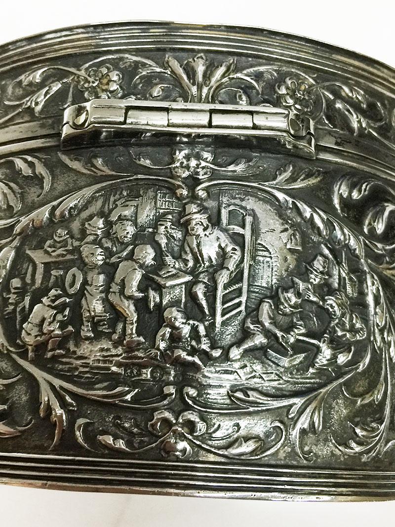 Dutch Silver Box with a Scene After a Painting of Jan Steen 