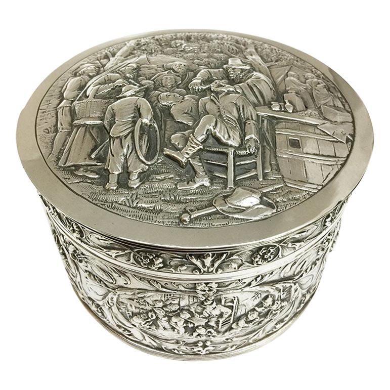 Silver Box with a Scene After a Painting of Jan Steen "The Tooth Puller, 1651” For Sale