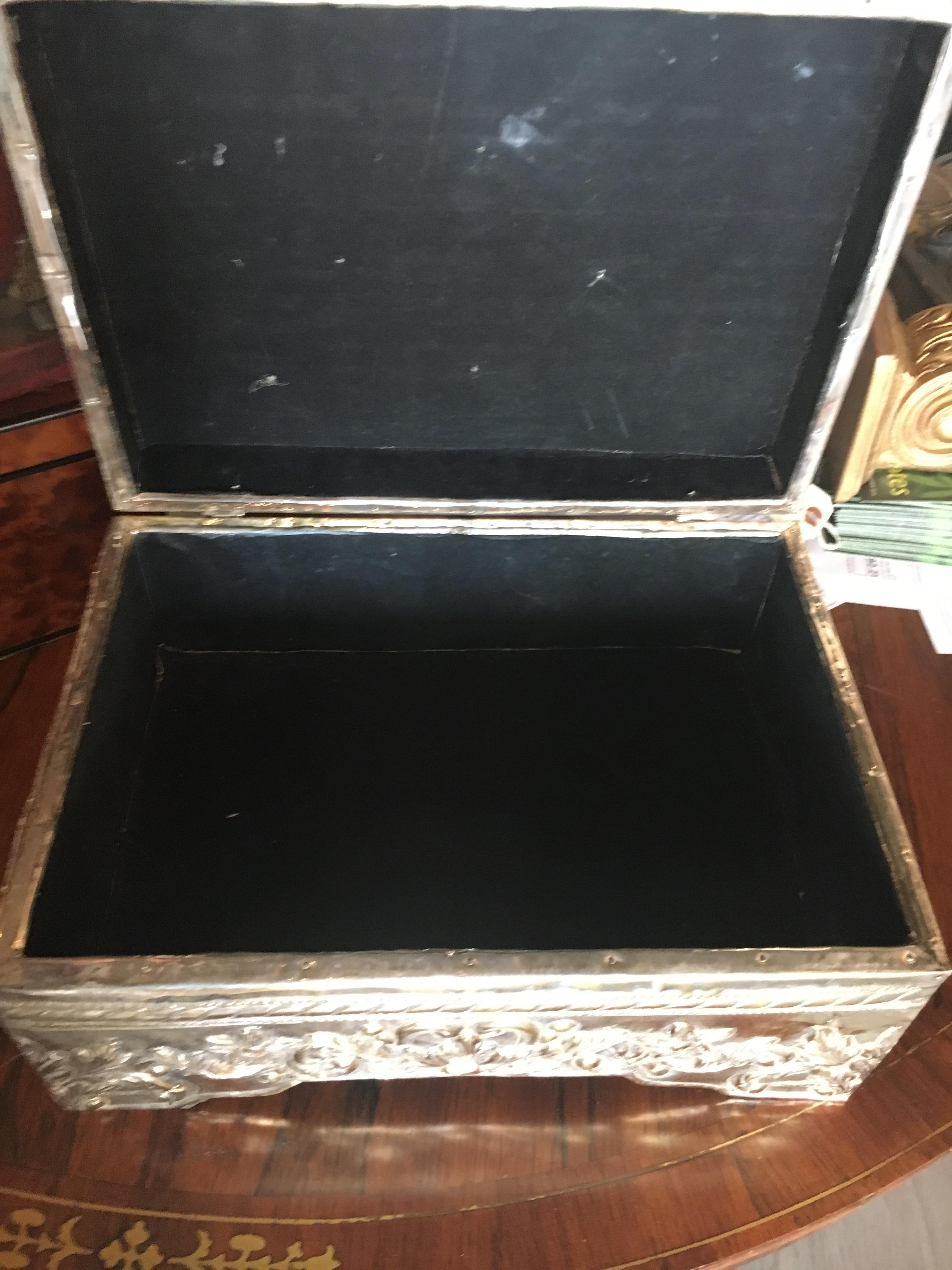 Baroque Revival Silver-Clad Table Casket with Golden Patina For Sale