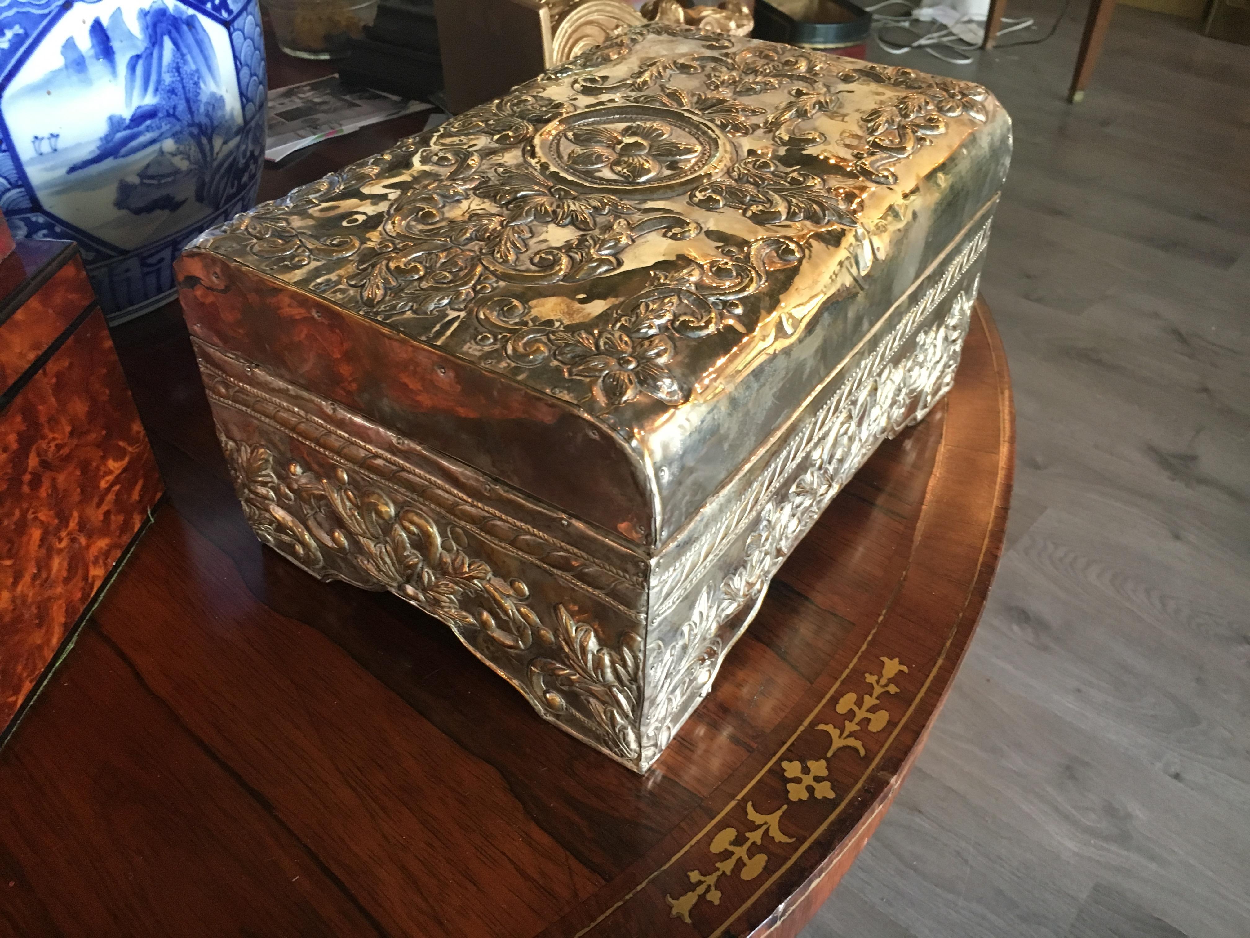 Silver-Clad Table Casket with Golden Patina In Good Condition For Sale In Buchanan, MI