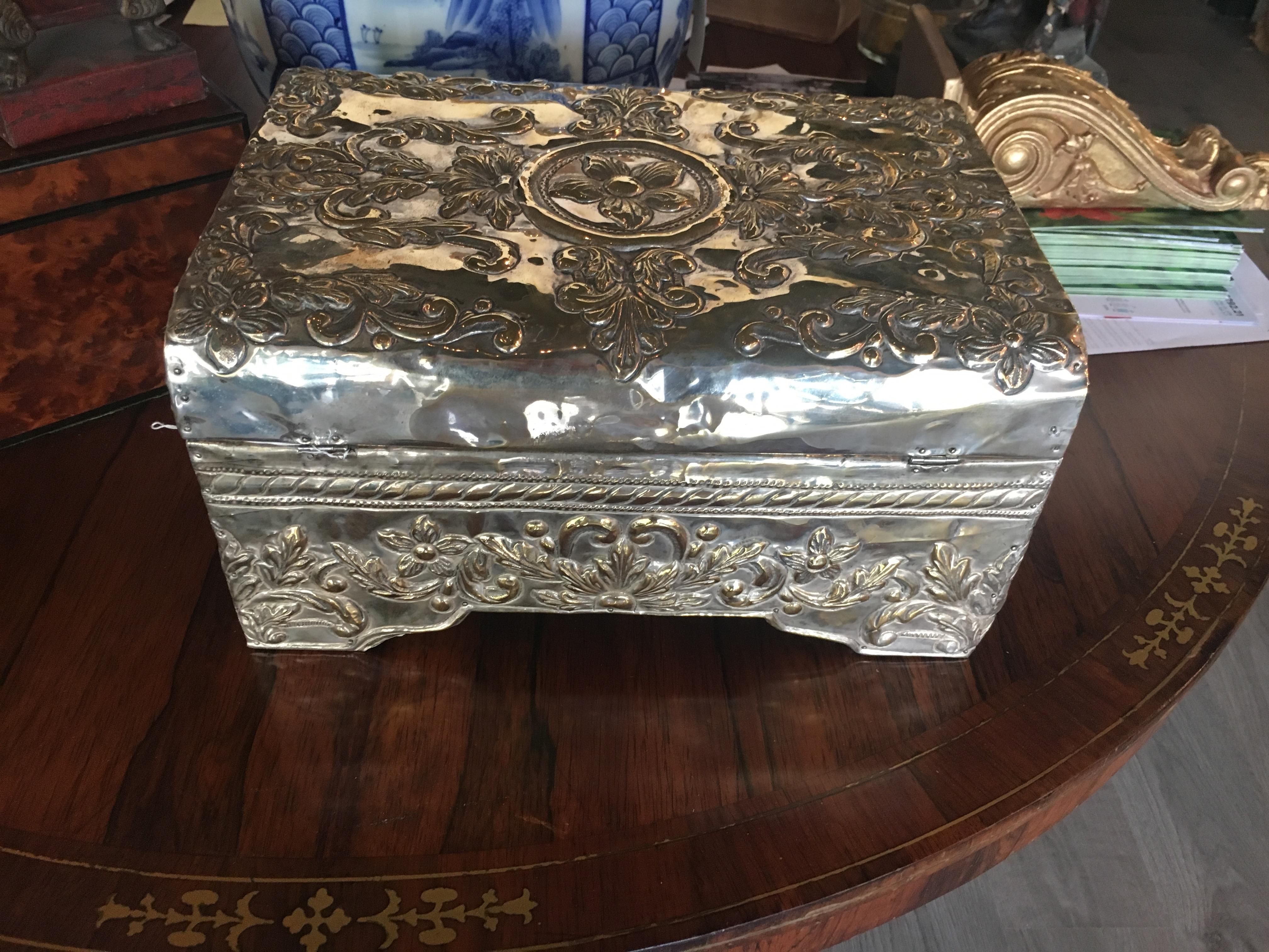 20th Century Silver-Clad Table Casket with Golden Patina For Sale
