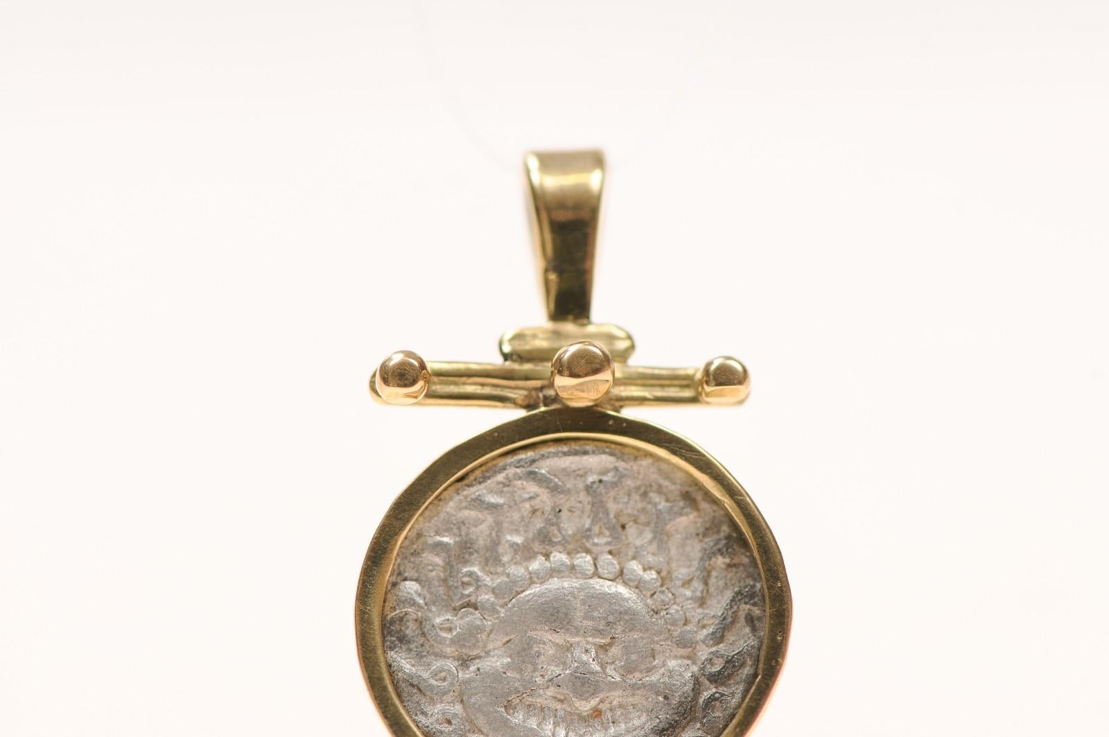 A Silver Drachm Gorgon {coin} Pendant w 18K gold For Sale 9