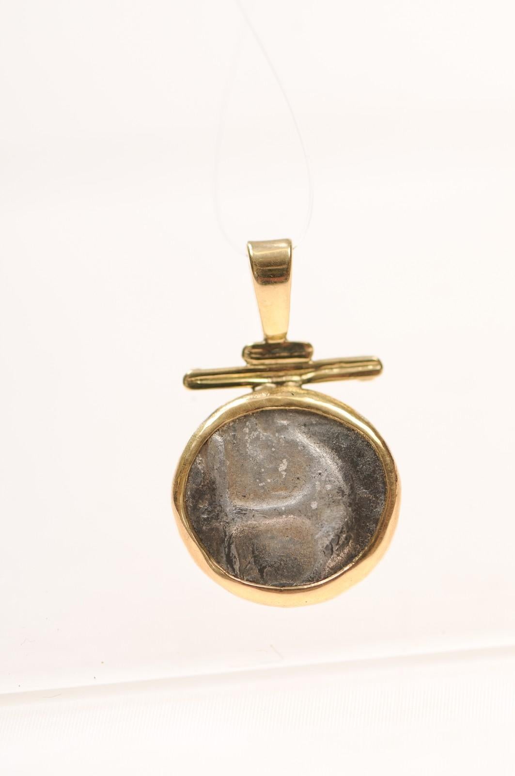A Silver Drachm Gorgon {coin} Pendant w 18K gold For Sale 12