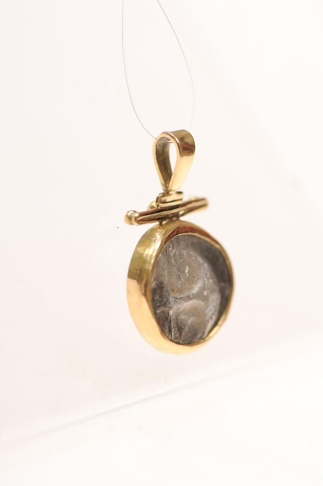 A Silver Drachm Gorgon {coin} Pendant w 18K gold For Sale 13