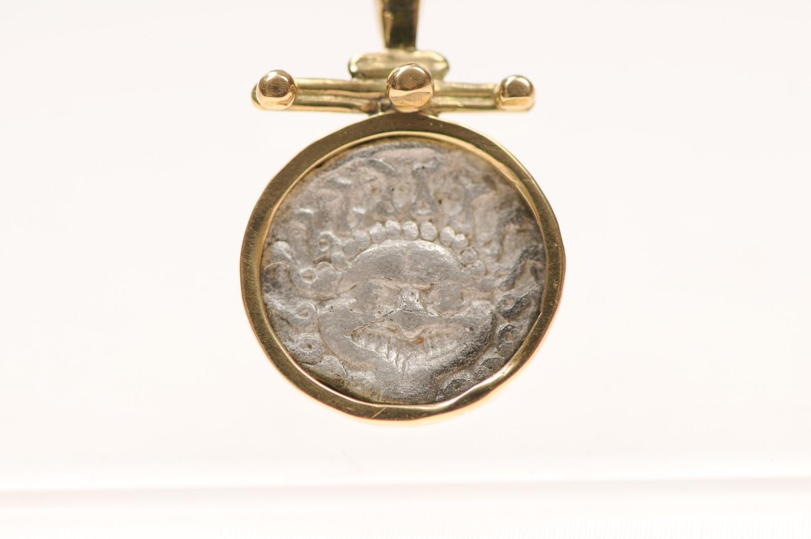 A Silver Drachm Gorgon {coin} Pendant w 18K gold In Excellent Condition For Sale In Atlanta, GA