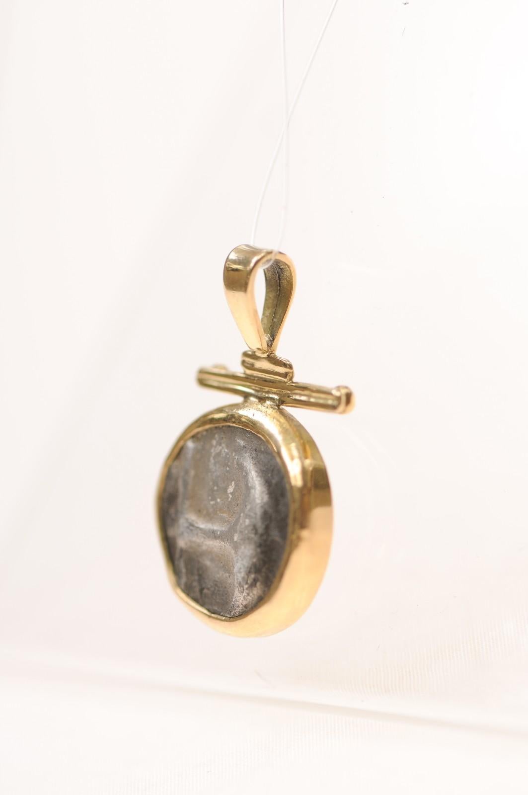 A Silver Drachm Gorgon {coin} Pendant w 18K gold For Sale 2