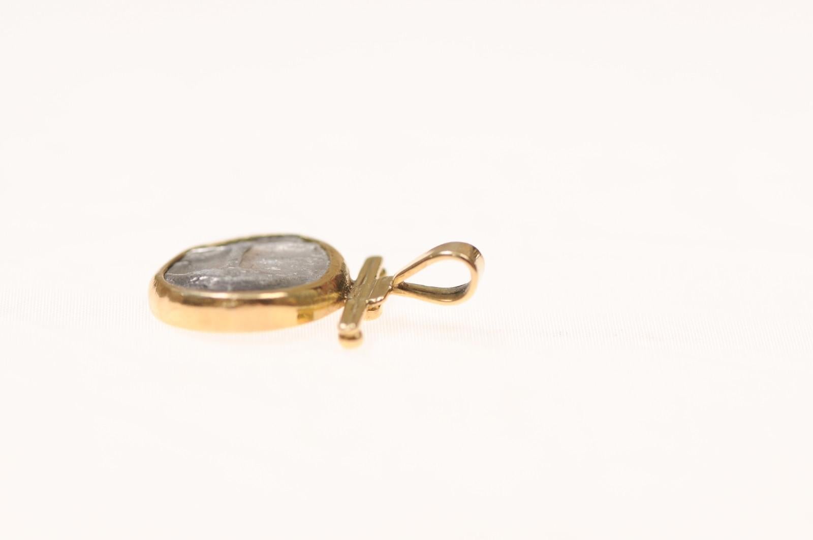 A Silver Drachm Gorgon {coin} Pendant w 18K gold For Sale 4