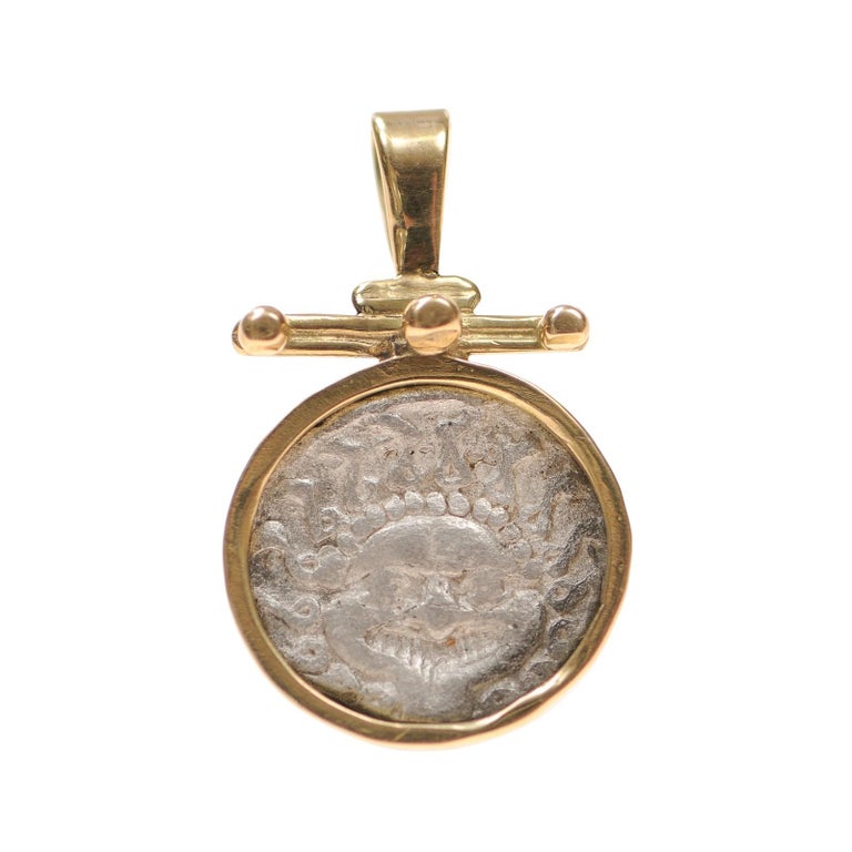 A Silver Drachm Gorgon {coin} Pendant w 18K gold For Sale at 1stDibs