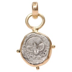 A Silver Drachm Gorgon Pendentif w 18K