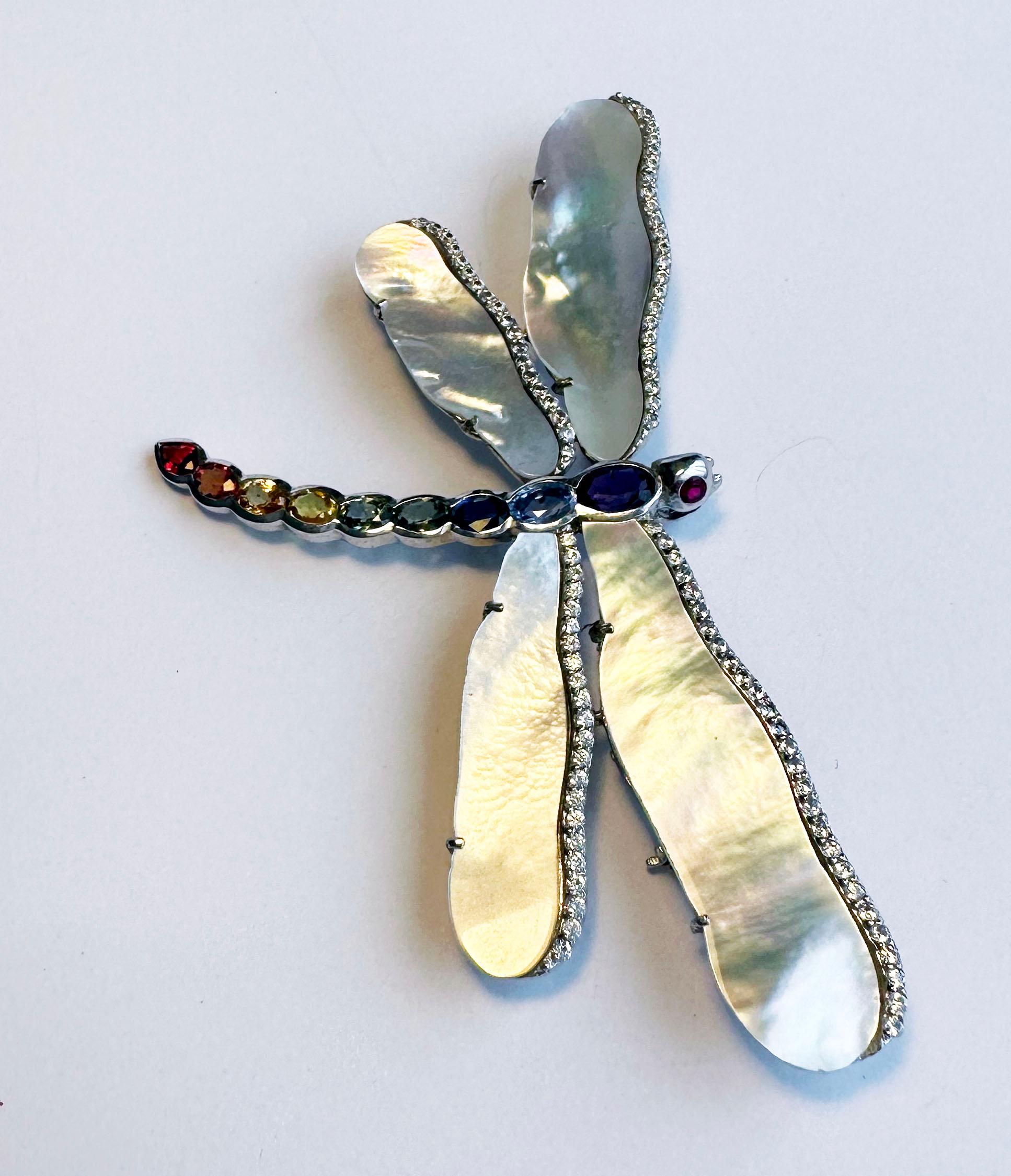 A Silver Dragonfly Brooch/Pendant set with Sapphires For Sale 3