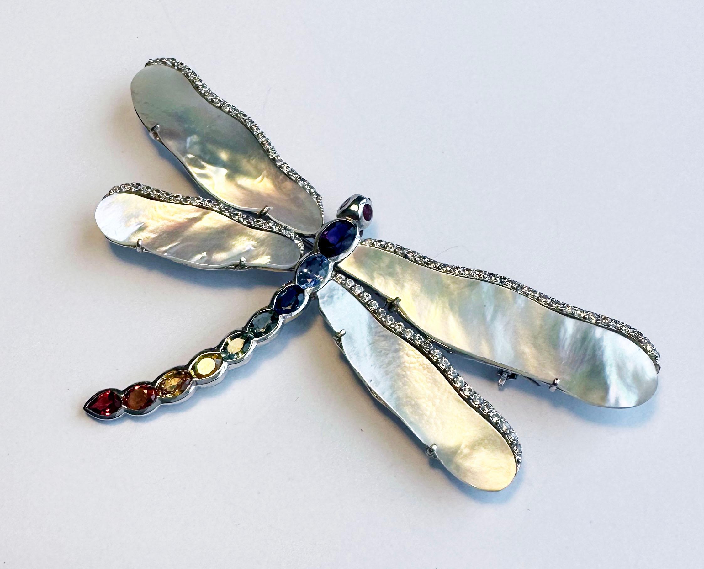 A Silver Dragonfly Brooch/Pendant set with Sapphires For Sale 4