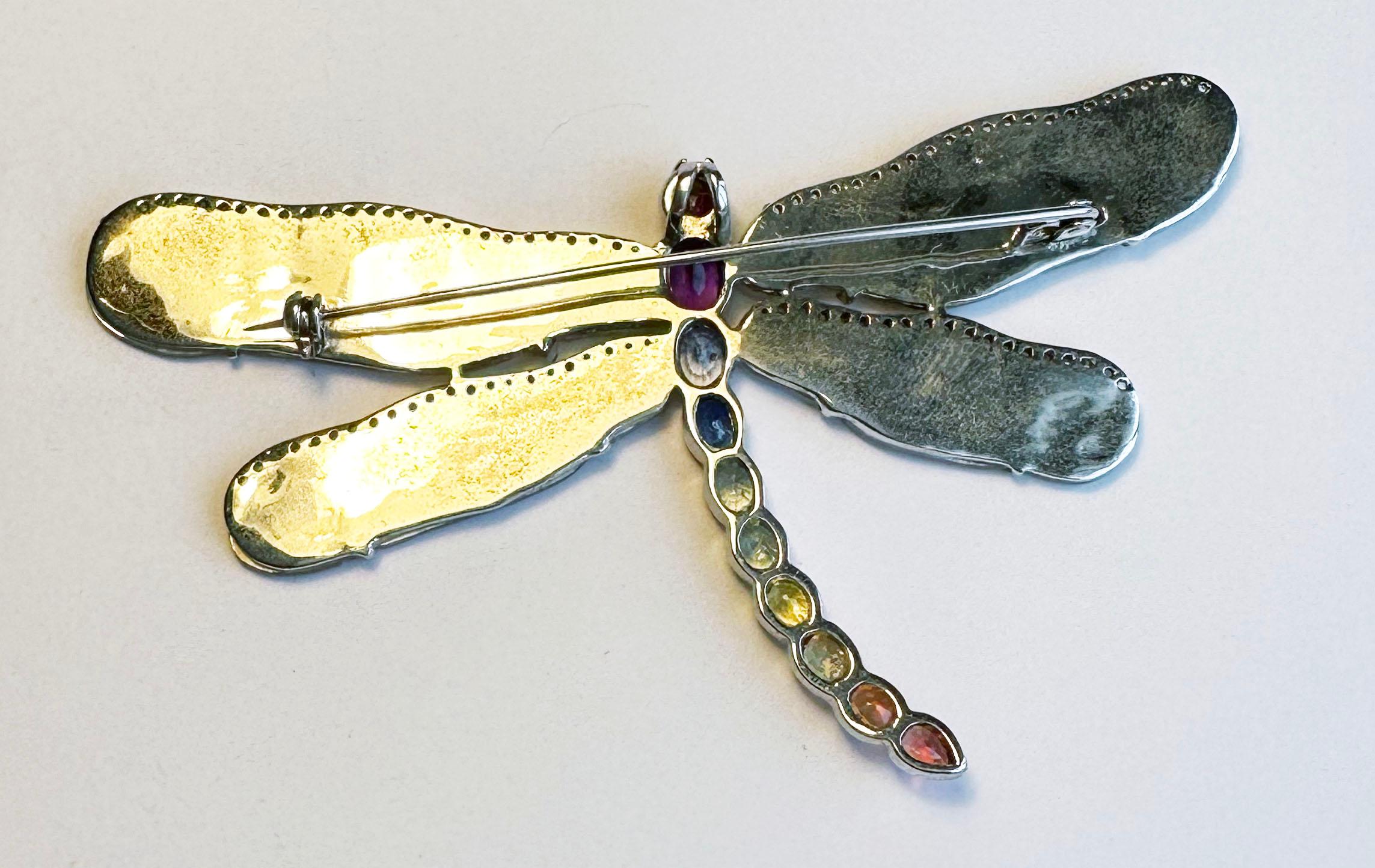 A Silver Dragonfly Brooch/Pendant set with Sapphires For Sale 6