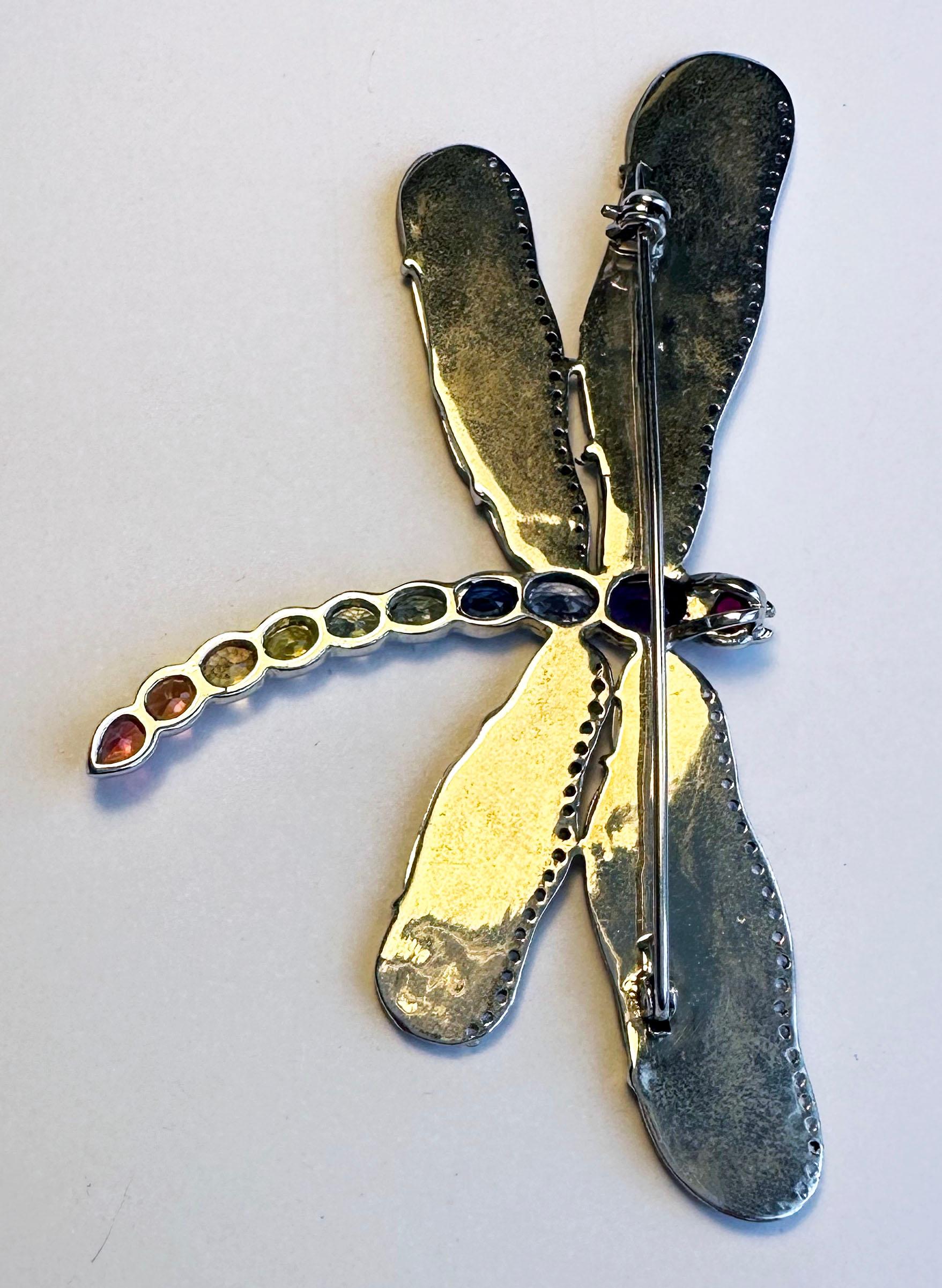 A Silver Dragonfly Brooch/Pendant set with Sapphires For Sale 7