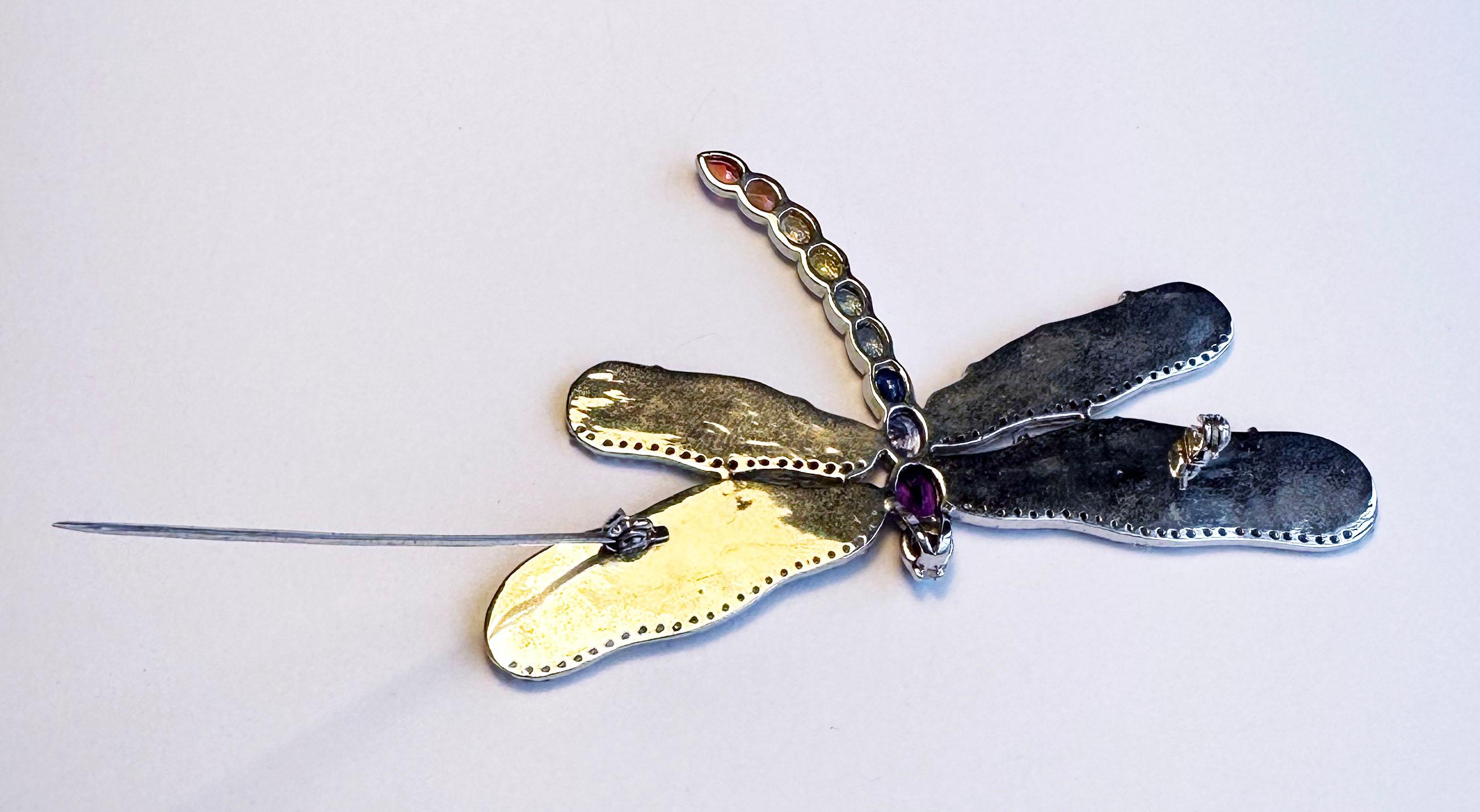 A Silver Dragonfly Brooch/Pendant set with Sapphires For Sale 9