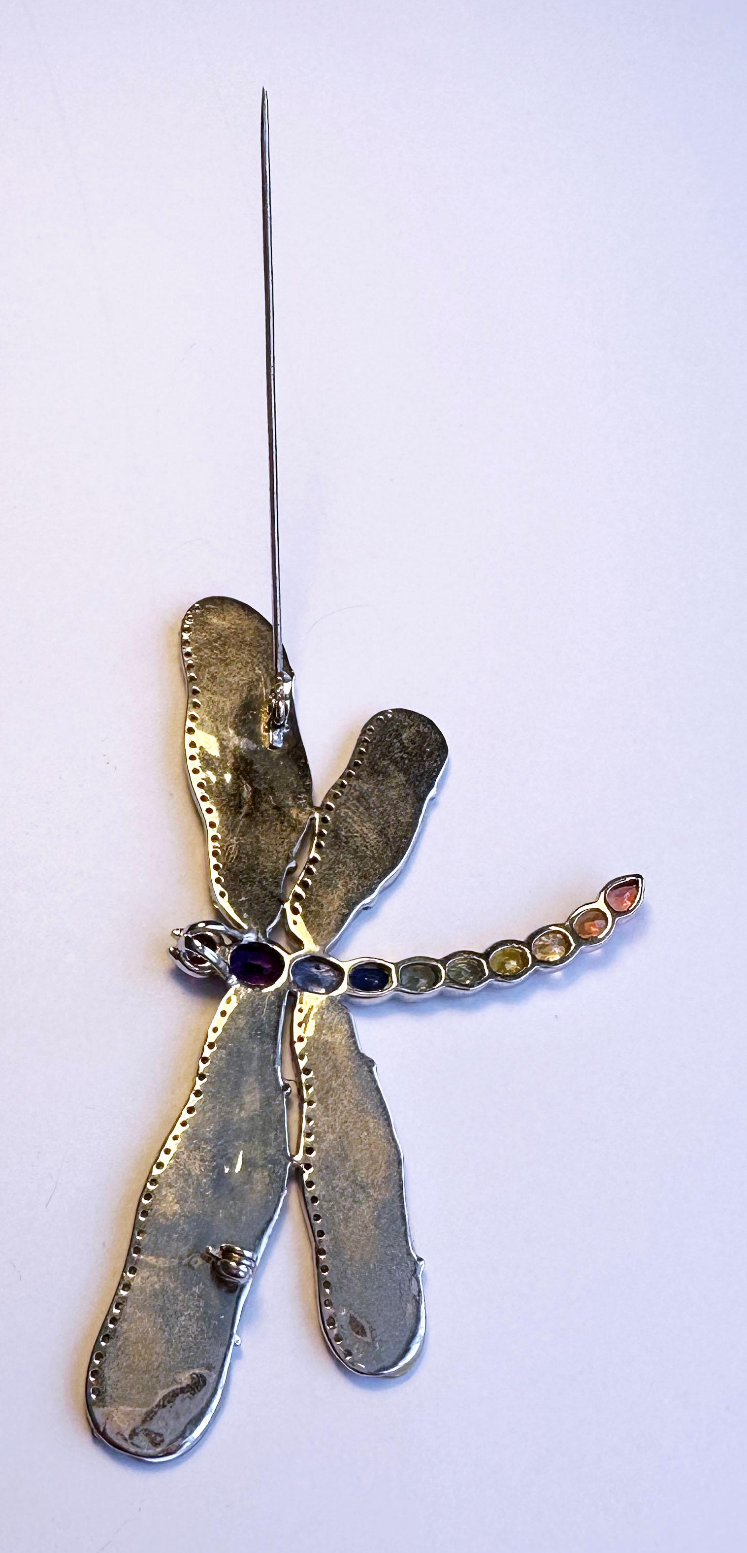 A Silver Dragonfly Brooch/Pendant set with Sapphires For Sale 10