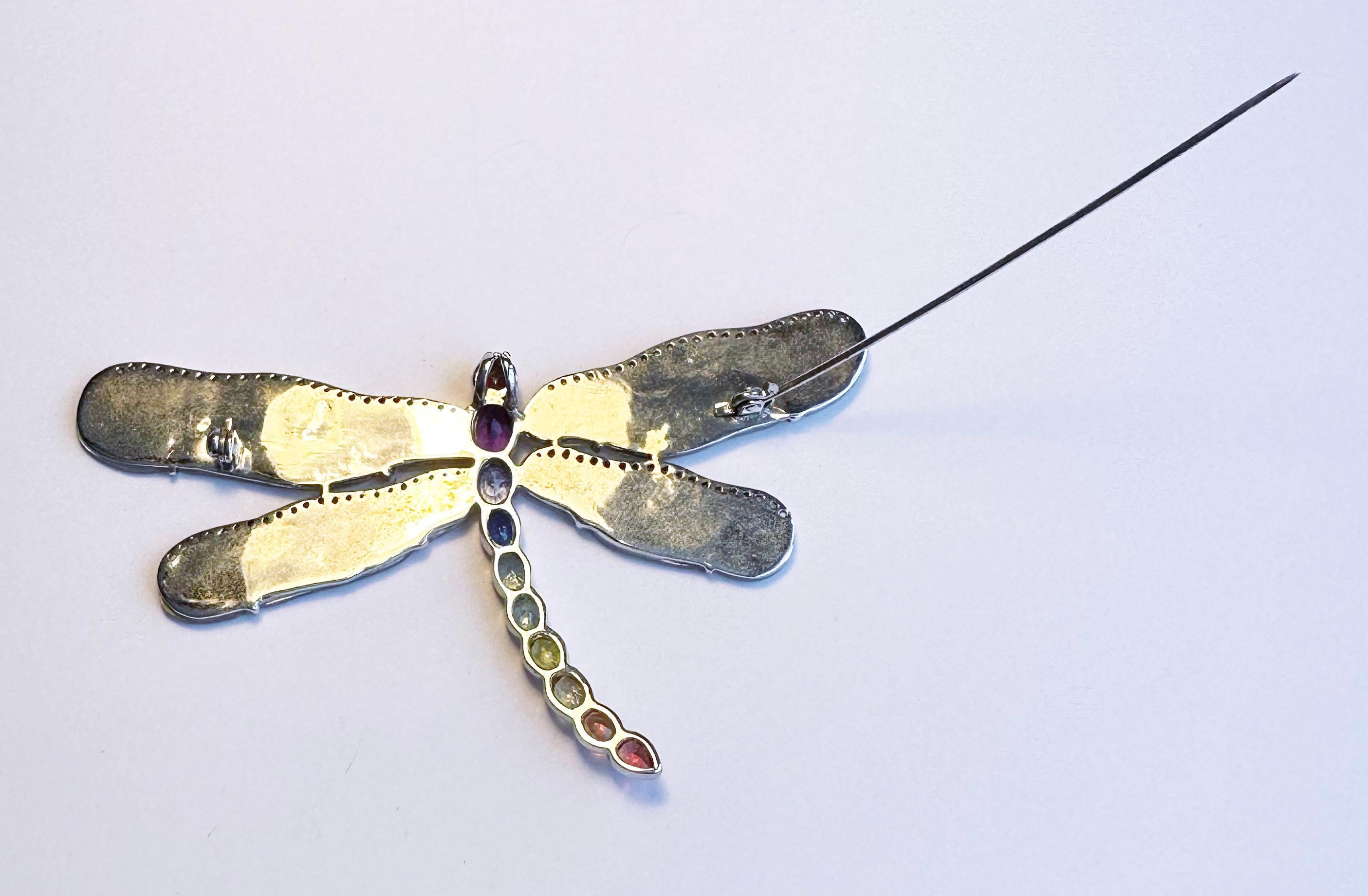 A Silver Dragonfly Brooch/Pendant set with Sapphires For Sale 11