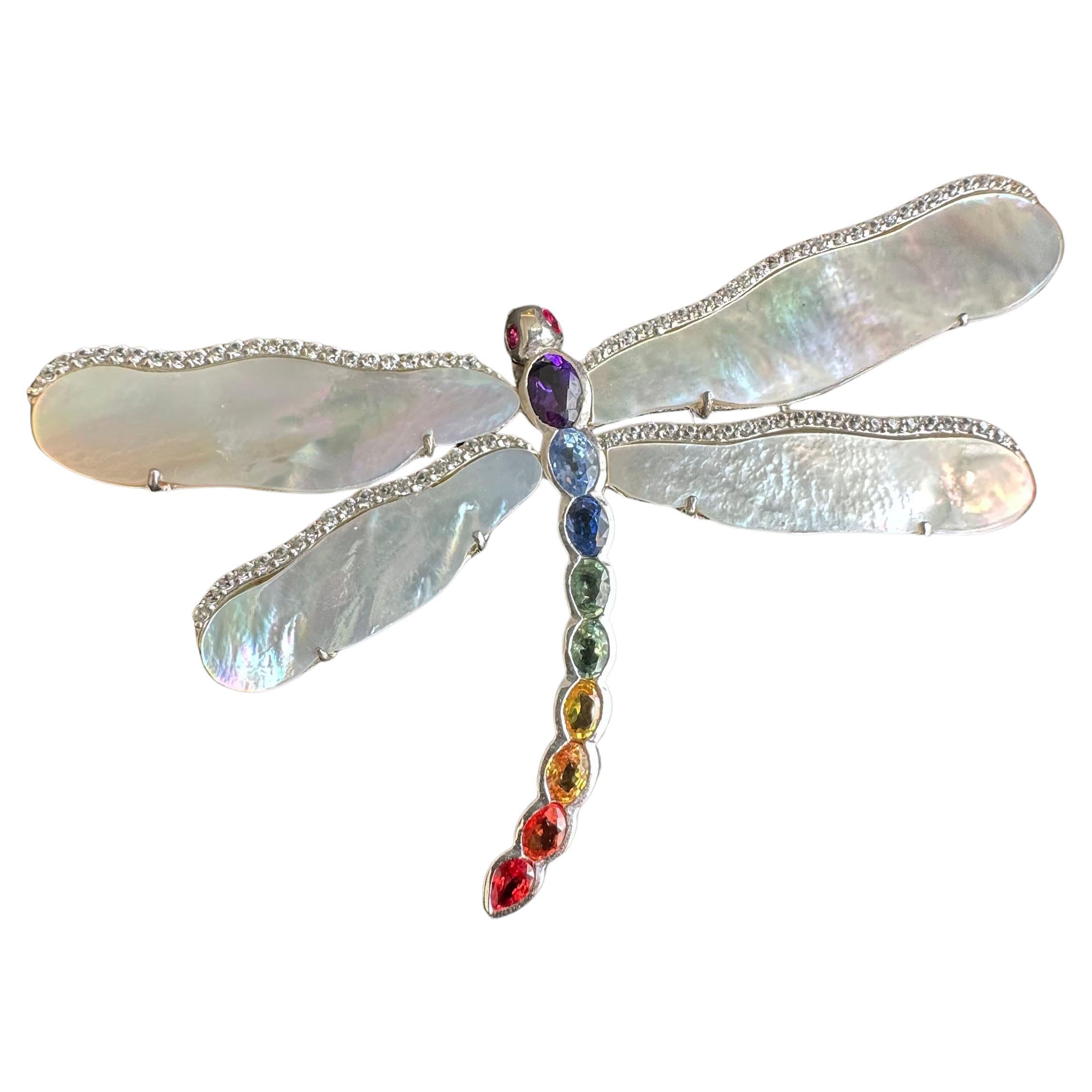 A Silver Dragonfly Brooch/Pendant set with Sapphires For Sale