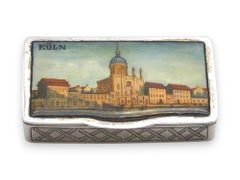 A Silver & Enamel Snuff Box Portraying Synagogue of Köln, Germany 19th Century