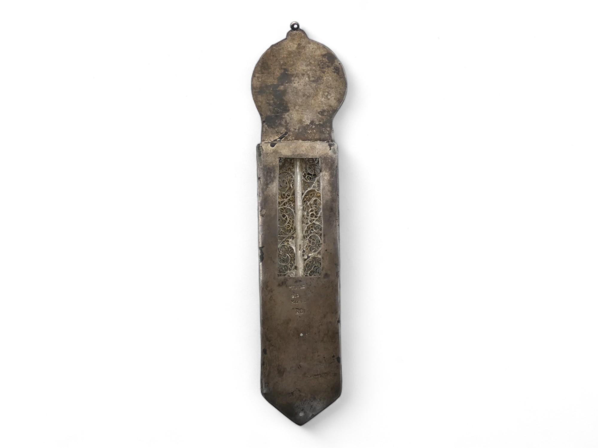 Argento Astuccio per Mezuzah in filigrana d'argento, Israel, circa 1950 in vendita