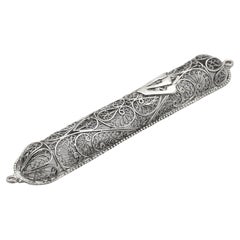 Étui Mezuzah en argent filigrane, Israël vers 1980