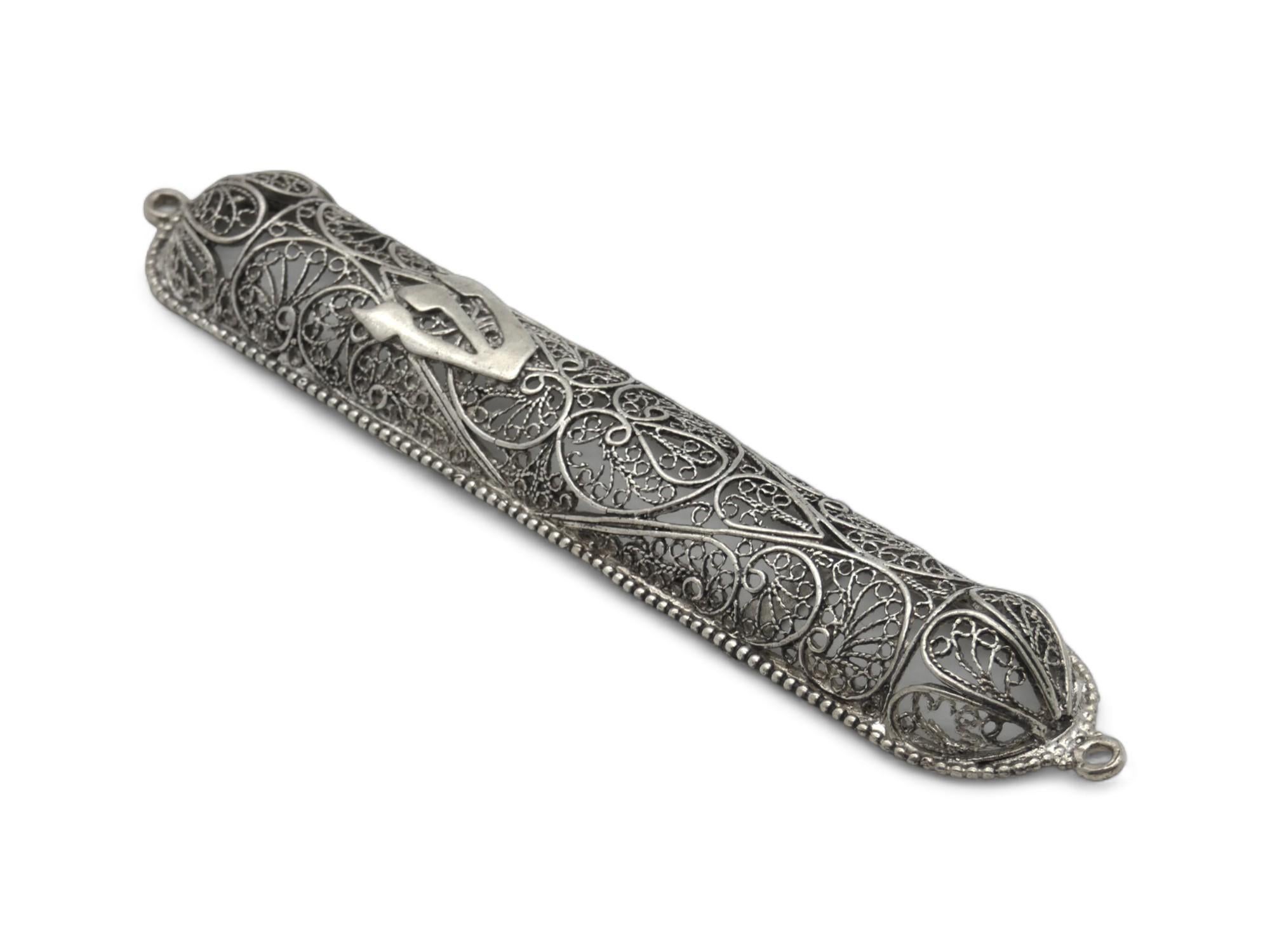 Estuche de filigrana de plata para mezuzá, Israel Circa 1980 Israelí en venta