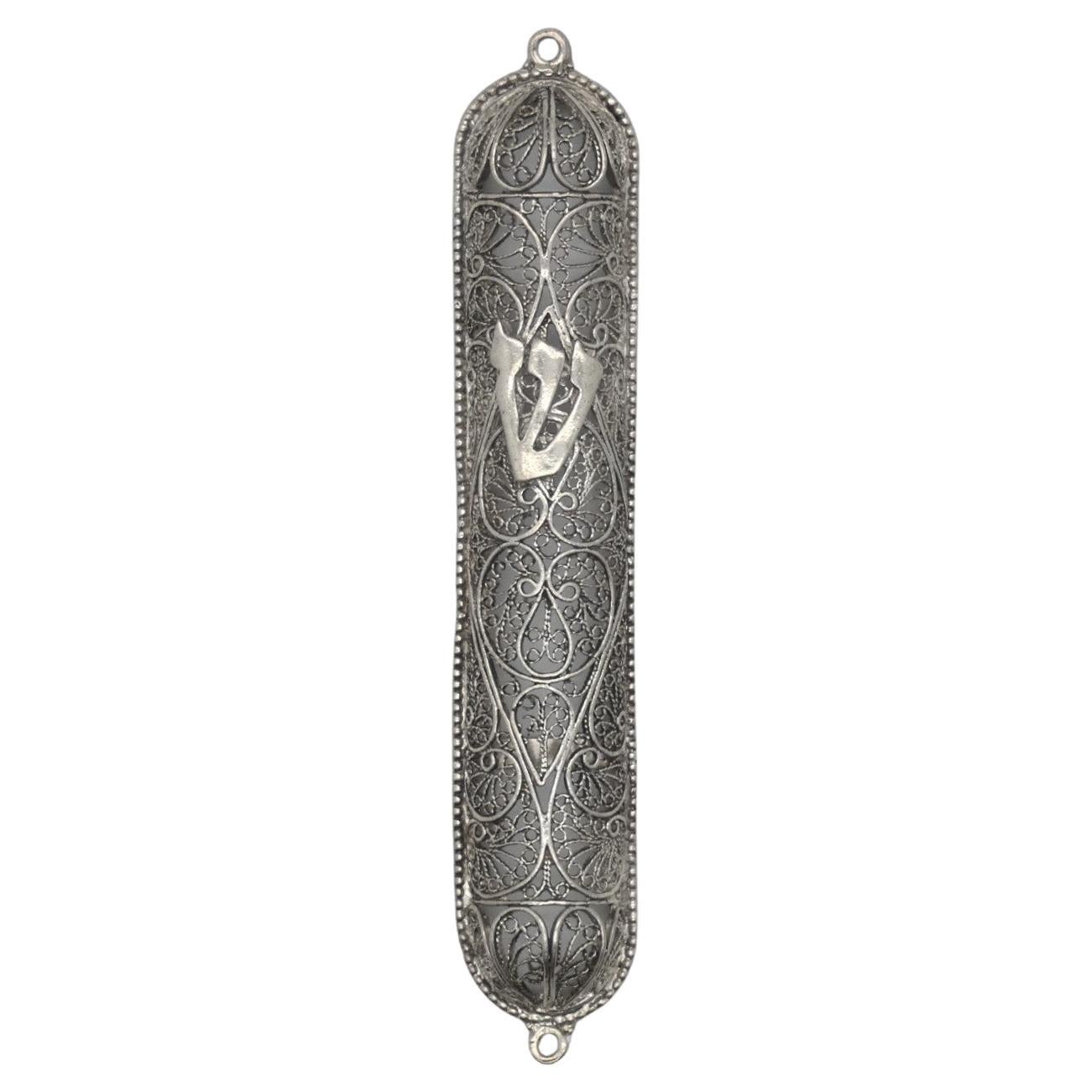 Estuche de filigrana de plata para mezuzá, Israel Circa 1980 en venta