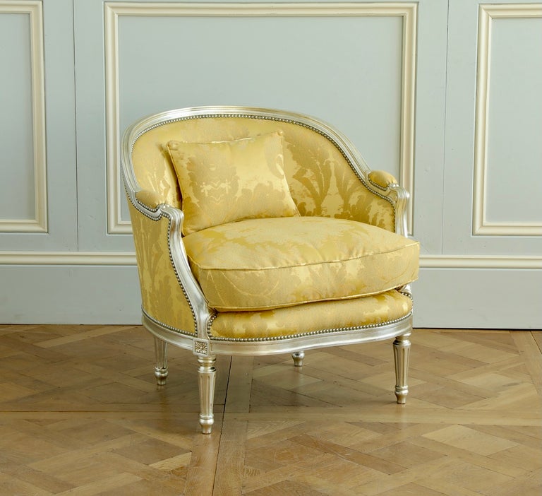 A Silver Gilt Wood Hollywood Regency Style Marquise Armchair