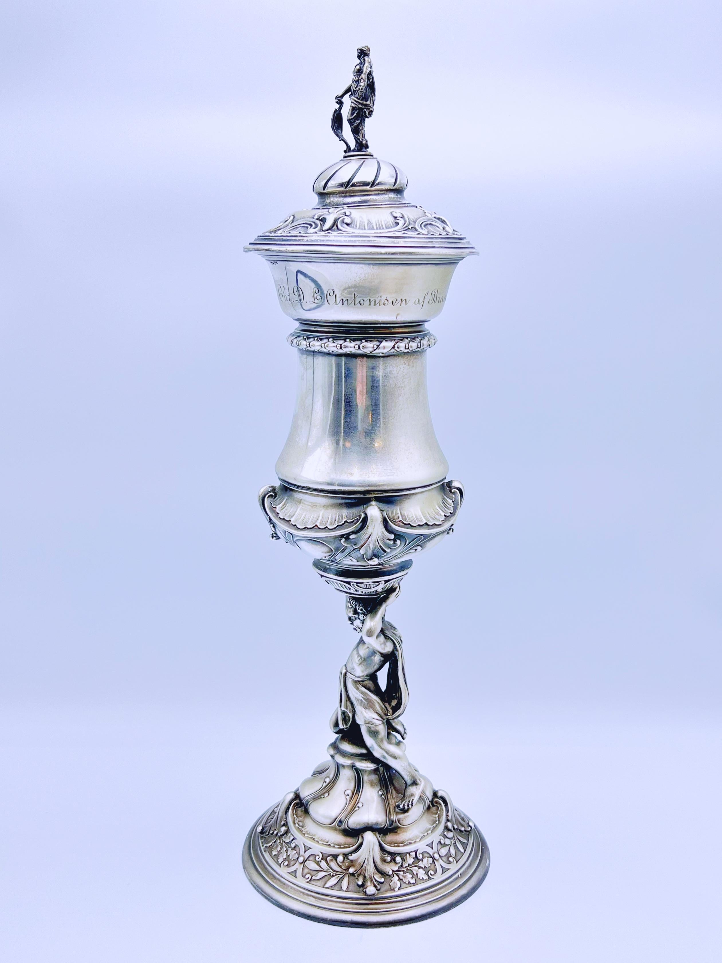 Calice figurato storico in argento con coperchio del 1885 in vendita 9